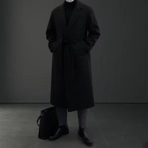 커스텀 미니멀 오버핏 롱코트 (2color) 로브 싱글 맥 정장 봄 가을 겨울 모직 코트