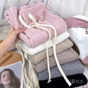 티류으스 여성 가을 겨울 웰빙 기모 와이드 팬츠 드레이핑 바지 WX