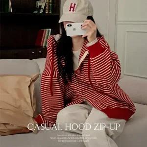 핫핑 [니트집업/오버핏] 아론드 스프라이트 투웨이 니트 후드 집업