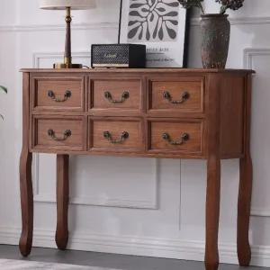 엔틱 미니콘솔 빈티지 얇은 화장대 원목 브라운 수납