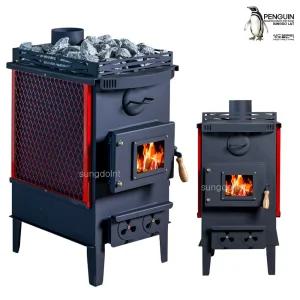 국산 화목난로 중형 No.501 (25py) 맥반석선반 화력조절 내열유리 난방기 장작난로