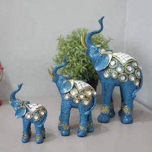 ksr 2014 큐빅장식 청 코끼리 3P 코끼리인형 인테리어인형 거실소품 거실인테리어