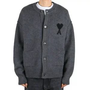 아미 25FW 남성 빅 하트로고 울 가디건 헤더그레이 UKC368 018 0504