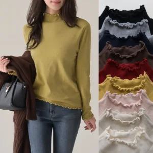 [데일리앤] 라니 9컬러 가을 겨울 여리핏 물결 반목 여성 니트 티셔츠 폴라 레이어드 이너 목티