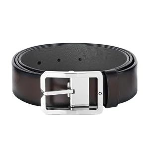 몽블랑 사각 핀버클 리버서블 브라운/그레이 레더 남성 벨트 MB131163
