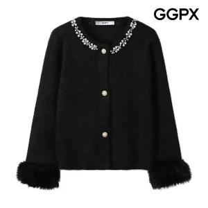 [GGPX] 소매 페이크 퍼 비즈넥 가디건 (GPAKG015F)