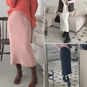 여성 H라인 밴딩 골지 니트 롱스커트 -WSK0135- 가을 겨울