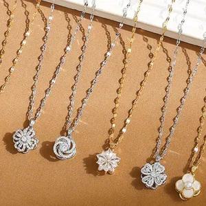 [콩심팥심]큐빅포인트 플라워 목걸이 6종 여성 데일리 데이트룩 여성쥬얼리