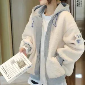 여성 양털 뽀글이 점퍼 후드 레이어드 겨울 코디용 55-77