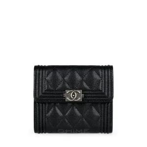 반지갑 플랩 지피포켓 보이클래식 캐비어 블랙+엔틱실버