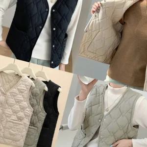 양모 패딩 조끼 누빔 브이넥 방한 이너 양모조끼 겨울 베스트 다이아몬드 퀼팅 경량조끼