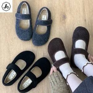 [애슬릿] 메리제인 플랫 슈즈 안감 퍼 겨울 캐주얼 찍찍이