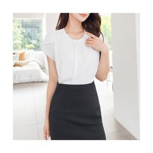 비침없는 면접 블라우스 정장 반팔 흰색 빅사이즈 쉬폰 [플레어셔링 튤립]