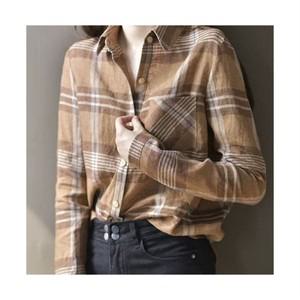 빛깃닥 여성용 체크 린넨 셔츠 오버핏 긴팔 빈티지 캐주얼 상의