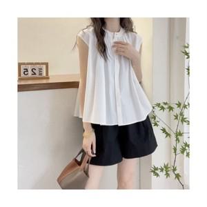 슬림소녀 여성용 여름 나시 블라우스 루즈핏 라운드 캐주얼 민소매 셔츠 상의 오피스룩