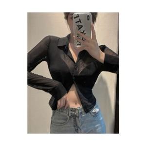 시스루 슬림 스판 크롭셔츠