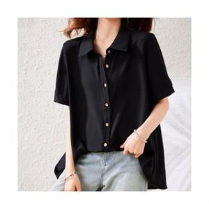 아뗄릭 여성용 빅사이즈 루즈핏 카라넥 버튼 반소매 셔츠 14319