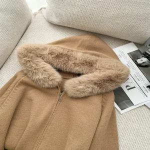 밍크후드자켓 밍크후드 니트 양털 여성용 긴팔 가디건