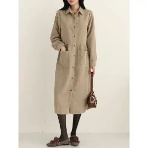 [하프클럽/시크루즈]루메 코듀로이 셔링 포켓 셔츠 원피스_BDOP106