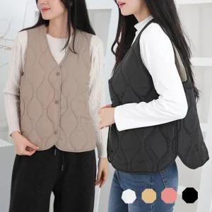 여성 경량 패딩 베스트 누빔 조끼 물결 퀼팅 / 솜패딩 방한조끼 데일리 레이어드