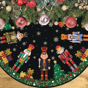 호두까기 인형 크리스마스 트리 스커트 48인치 매트 칼라 가족 겨울 홀리데이 파티 장식 실내 야외 용품