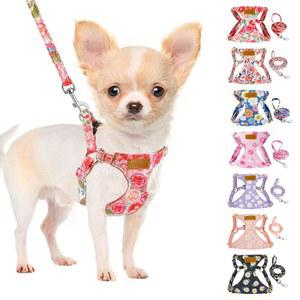 슬로우톤 노 풀 개 하네스 목줄 - 부드러운 경량 꽃무늬 강아지 하네스, 소형견용 조절 가능한 반려동물 (핑크 로즈 XS)