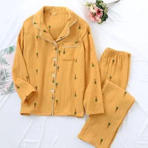 순면 당근 커플 잠옷 긴팔 세트