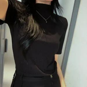 핫핑 [쫀쫀탱탱/레이어드템] 어니티 모크넥 레이온스판 니트지 골지 반목티셔츠