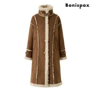 양털 퍼 배색 무스탕 롱 코트 (XP1JH005L0)