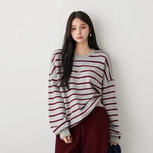 [피핀] 배색 시보리 스트라이프 맨투맨 #112609