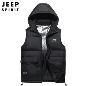 JEEP SPIRIT 겨울 남성 초경량 면후드 두꺼운 패딩조끼