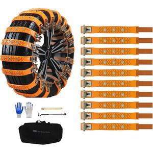 오토 하이 10 팩 범용 자동차 스노우 체인, 보관 가방 및 도구, 자동차, 트럭, SUV용 타이어 165-265mm, 미끄럼 방지 조절 가능한 겨울용 스노우 체인(단열 못)