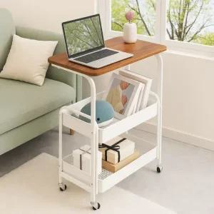 이동식 사이드테이블 바퀴형 수납 정리 다용도 3단 선반 간이 소파 침대 거실 보조 테이블