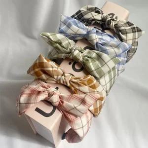 무드 빈티지 와이어리본머리띠 머리띠 체크리본 어텀 리본머리띠 면머리띠