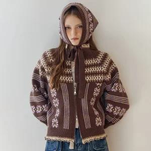 [MAXZA] 노르딕 패턴 니트 집업 가디건&스카프 세트
