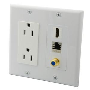 미국 스타일 전력 월 플레이트, HDMI CAT6 쉴드 골든 플레이트 2 구 RG6