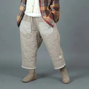 벅시루 여성 뚱이 세로누빔 밴딩 겨울 체형커버 여자 미시룩 배기 패딩바지