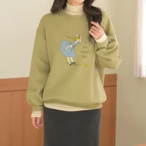 [데일리앤] 엘나스 여성 겨울 프린팅 루즈핏 긴팔 기모 맨투맨 따뜻한 데일리 티셔츠