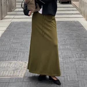 핫핑 [라이크실크] 블렛 세미A라인 밴딩 니트 롱스커트