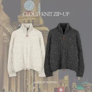 핫핑 [구름니트/헤어리] 퍼트 하이넥 투웨이 꽈배기 니트집업