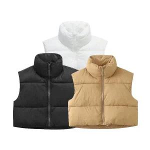 [콩심팥심]여성 크롭 목 올라오는 하이넥 숏 패딩조끼 레이어드