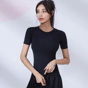 반팔 상의 요가 필라테스 여성 슬림핏반팔티 라운드넥