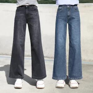 동대문스타일 여자 스판 기모청바지 융본딩 와이드 데님 여성 겨울바지 MD어반와이드(기모)