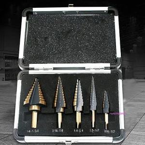 스텝드릴비트 5종세트 스탭 종류 드릴날 케이스 임팩 강판 기리 구멍 스텐 홀확장abc493