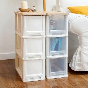 어반 우드상판 슬림 서랍장 3단 (화이트/투명/다크투명) 틈새 수납장