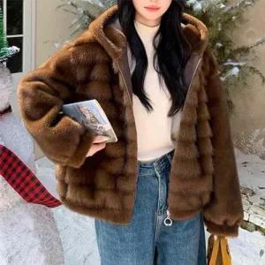 [릴룸]고퀄 럭스에코 밍크 후드 퍼자켓