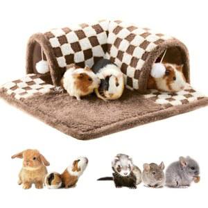 기니피그 은신처 터널 하우스 대형 탈부착 가능한 아늑한 가죽과 튜브 플리스, 쥐와 친칠라, 페럿을 위한 부드러운 소형 동물 (갈색)