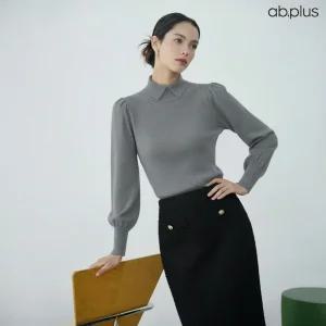[ab.plus] 골지 배색 소매 버튼 디테일 니트 (LSA1MW31A)