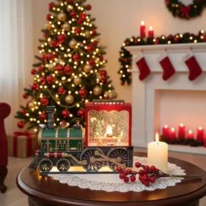 빈티지 스타일 오르골 무드등 워터볼 크리스마스 기차 탄 산타