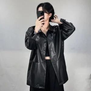 [라일리여성의류] Rly 빅사이즈 여성 오버핏 고급 루즈핏 레더 가죽 자